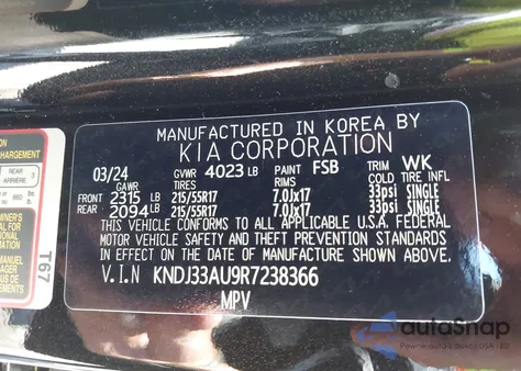 2024 Kia Soul Ex z USA, uszkodzony, nr VIN KNDJ33AU9R7238366